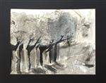 Row of trees drawn with charcoal